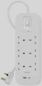 Belkin Bande d'alimentation de protection contre les surtensions avec 6 prises secteur, port USB-C et USB-A Neuf - Photo 1/4