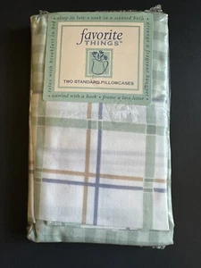 Vtg Springs 2 Standard Pillowcases Green Gingham Plaid Sun Porch Favorite Things - Picture 1 of 18