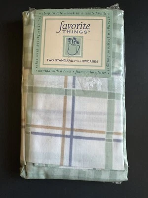 Vtg Springs 2 Standard Pillowcases Green Gingham Plaid Sun Porch Favorite Things - Image 1 of 4