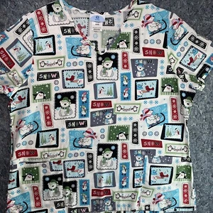 Scrubs Top Womens Size XL Winter Theme Penguins Polar Bears - Picture 1 of 9