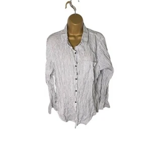 Universal Thread Striped Hi-Low Tie Front Button Front Top White Combo L - Picture 1 of 3