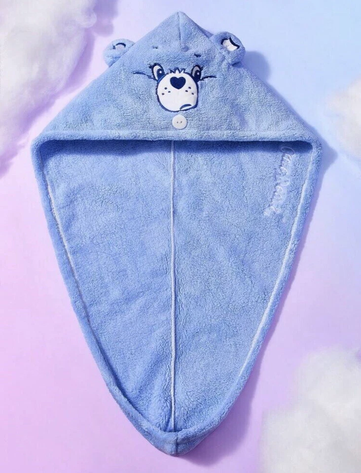 Toalha envoltório cabelo azul Disney Care Bears com detalhe de botão turbante mulheres crianças bebê - Imagem 1 de 3