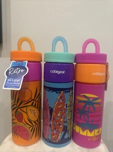 3 Cool Gear 24oz Plastic Retro Squishy Water Bottle Surfboards Purple with Straw - Picture 1 of 4