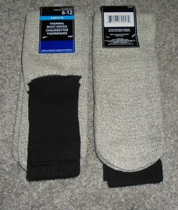 Thermal Boot Socks " BLACK Trim " TWO Pair ~ Shoe Size 6 - 12 Cotton Blend NEW - Picture 1 of 8