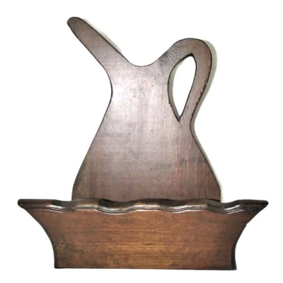 Mid Century Primitive Wood Pitcher Shaped Basket/Towel Rack/Planter Wooden - Image 1 of 4