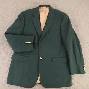VTG Hopsack Jacket M Green Polyester Wool Blazer Sport Coat Metal Buttons 42R - Picture 1 of 17