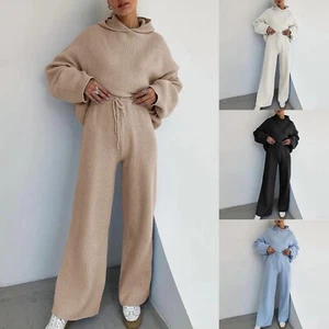 Women 2 Piece Outfits Sets Long Sleeve Hoodie Pullover Wide Leg Pants Sweatsuit - Picture 1 of 35