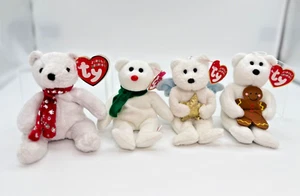 Ty Beanie Jingle Babies 4” Plush Ornaments NWT! 4 White Holiday Bears 2000’s - Picture 1 of 5