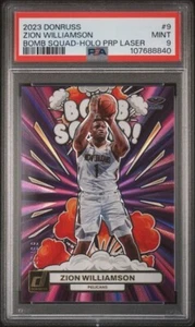 Donruss Bomb Squad Zion Williamson #9 2023 Holo láser púrpura/99 PSA 9 - Imagen 1 de 2