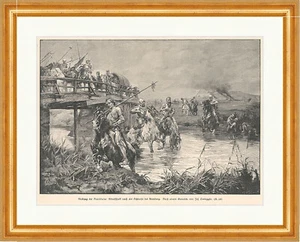 Retirada de la caballería de Frankfurt cerca de Kronberg grabado en madera E 16111 enmarcado - Imagen 1 de 1