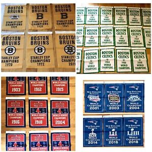 Set Boston Celtics Bruins Red Sox Patriots Championship Banners/Flags 38 Pc Lot