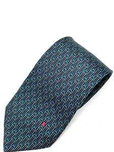 Vtg 80's Handmade Celine Paris Red Green Black HORSEBIT LINKS Logo Silk Necktie - Picture 1 of 5