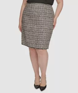 Calvin Klein Womens Beige Novelty Boucle-Knit Pencil Skirt Plus Size 18W - Picture 1 of 3