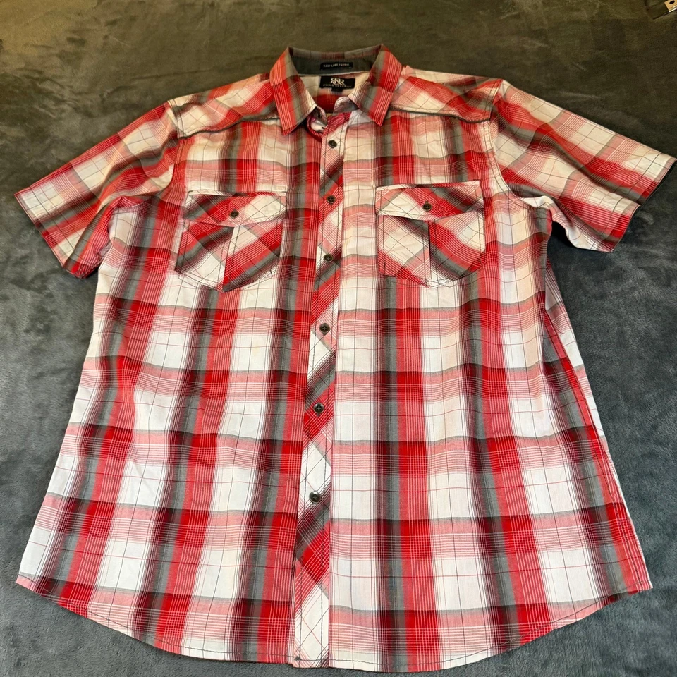 Rock & Republic Red Plaid Western Short Sleeve Button Up Casual Shirt Mens Large - Image 1 of 4