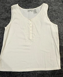 White Stag Y2K Tank Top Womens M Ivory Embroidered Rayon Button Front Sleeveless - Picture 1 of 10