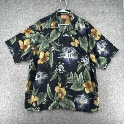 Camisa hawaiana Tommy Bahama para hombre talla XL 100 % seda floral negra informal Foto 1 de 4