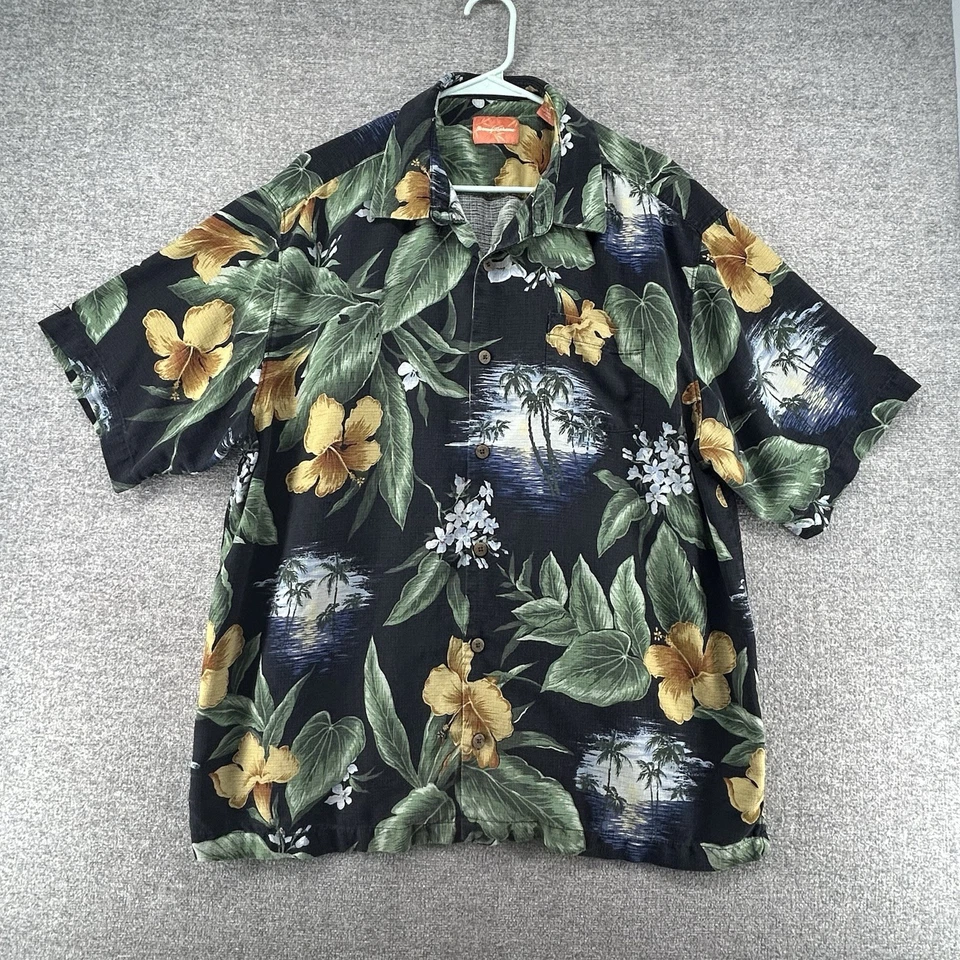 Camisa hawaiana Tommy Bahama para hombre talla XL 100 % seda floral negra informal Foto 1 de 4