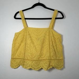 7 for All Mankind Women's Yellow Eyelet Cropped 100% Cotton Tank Size L - Picture 1 of 7