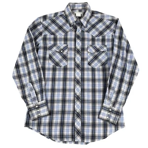 Wrangler Wrancher Herren blau & grau Western Perlen Druckknopf Hemd Gr. Medium - Bild 1 von 6