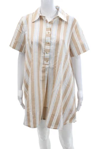 Anthropologie Womens Short Sleeve Collared Striped Dress Brown White Blue PS - Picture 1 of 7