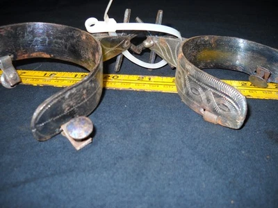 墨西哥蓝钢 6 六点 Rawl Spur 套装手工雕刻黑色花式西班牙语 — 第 1/4 张图片