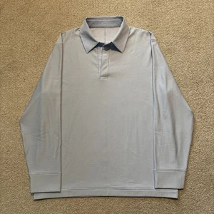 Lululemon Stretch Grid Long Sleeve Polo Shirt Nylon Blend Blue Men’s Sz M - Picture 1 of 11