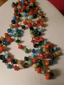 Antique Wired Multi Colored Gemstones Czech Glass Beads 48" Strand Necklace 04 - Picture 1 of 9