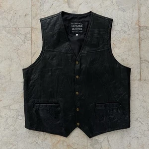 Vintage 90s Italian Stone Design Genuine Leather Motorcycle Vest - Picture 1 of 4