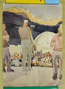Vintage Sowjetische Kunstschule Aquarell Darsteller auf offener Bühne 50er Jahre UdSSR 063 - Bild 1 von 3
