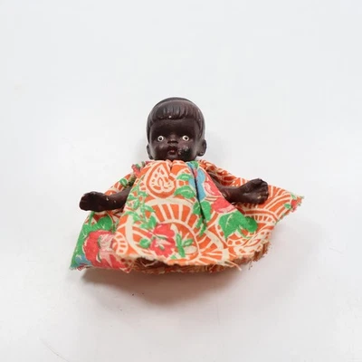 Vintage Bisque Black African American Jointed 3.5" Baby Ceramic Doll Japan Made - Image 1 of 4