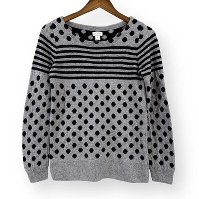 Suéter pequeño para mujer J Crew mezcla de lana merino gris negro lunares rayas Foto 1 de 4