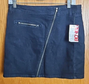 Y2K BONGO Reißverschluss Minirock Junior Größe 11 dunkelblau Denim Stretch *NEU* - Bild 1 von 5