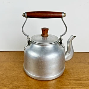 VTG HK Aluminum Tea Kettle Wood Top Handle Gooseneck Taiwan Teapot Primitive - Picture 1 of 12