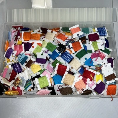 Large Lot Embroidery Floss Threads On DMC Plastic Cards In Plastic Case - Image 1 of 4