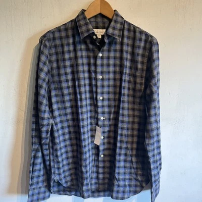 Barneys New York Shirt Mens Small Gray Black Blue Flannel Check Plaid Button Up - Image 1 of 4