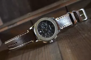 CORREA RELOJ 22 20 18 MM LISO MARRON GENUINA PIEL MA STRAP APTA ROLEX TUDOR ETC - Imagen 1 de 12