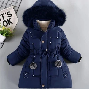 4-12 Years Winter Girls Jacket Collar Warm Zipper Windproof Kids Birthday Gift - Picture 1 of 43