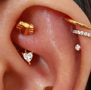 Joyería de torre, pendientes de torre, joyas perforadoras de torre, barra curva corazón con flecha - Imagen 1 de 8