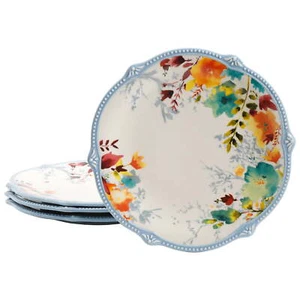 4Pcs Dinner Plate Set Stoneware Floral Dinnerware Dishwasher Safe Serveware NEW - Picture 1 of 3