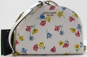NWT KATE SPADE MORGAN Leather Tulip Toss Floral Print Double Zip Crossbody Cream - Picture 1 of 14