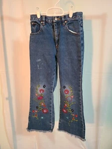GLO Girl jeans pants size 8 flared Embroidered Fringe bottoms Blue Jeans USED - Picture 1 of 4