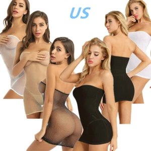 AU Womens Sexy Strapless Semi See-through Bodycon Mini Tube  Dress Lingerie - Picture 1 of 49