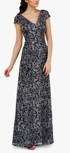 Women’s Formal Dress Size 8 JS Collections Embroidered Short Sleeve Navy Silver - Picture 1 of 8