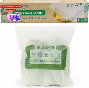 100% Compostable Large Gallon Zip Bag | Eco-Friendly Food Storage Bags | Freezer - Picture 1 of 12