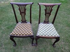 Pair Of Chippendale Revival 19th C Antique Dining Room Chairs  Handmade Tapestry