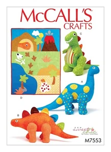 MCCALLS SEWING PATTERN 7553 DINOSAUR SOFT PLUSH TOYS & QUILT, BOTH W/ APPLIQUES - Picture 1 of 9