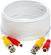 100FT White Premade BNC Video Power Cable/Wire for Security Camera, CCTV, DVR, S