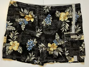 Caribbean Joe Swim Trunks Mens XXL Elastic Waist Mesh Lined Brown Floral Car - Picture 1 of 11