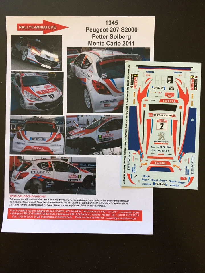 DECALS 1/43 PEUGEOT 207 SOLBERG RALLYE MONTE CARLO 2011 RALLY MONTECARLO - Photo 1/1