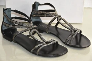 $165 NEW Barneys New York MILLY Strappy Black Suede  Flat Studs Sandals Shoes 40 - Picture 1 of 12